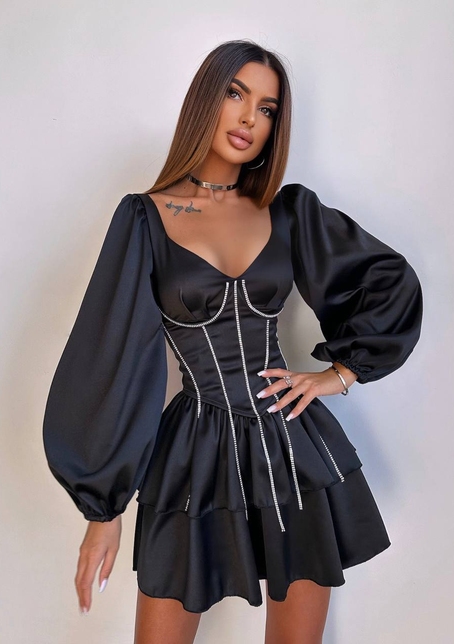 Комплект: сукня з подвійною спідницею + корсет, декорований стразами    | PUSHKA SHOP