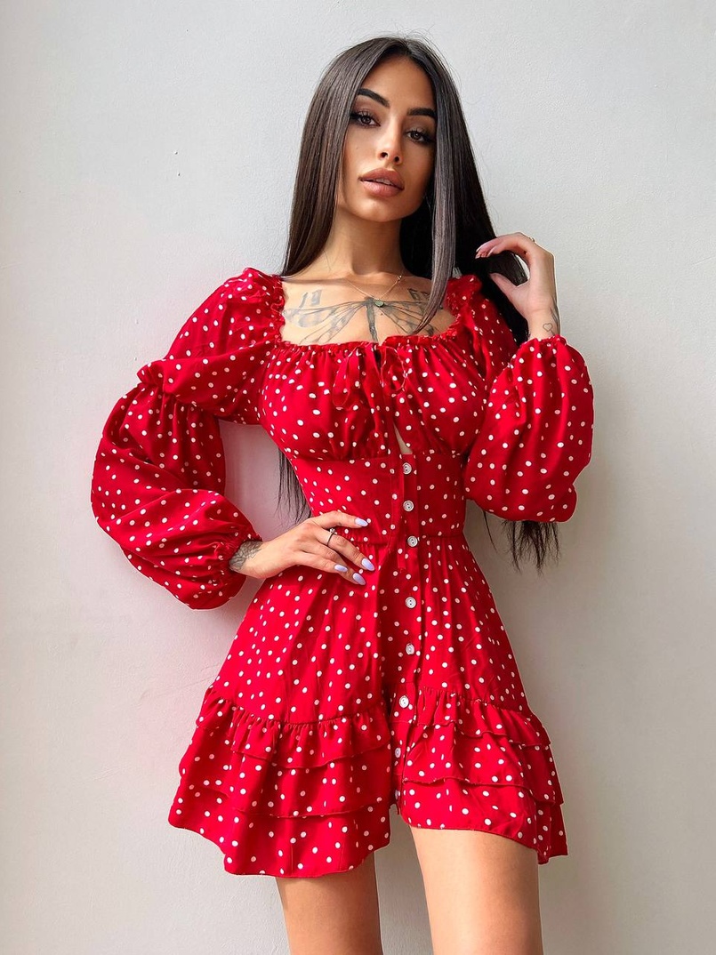 Сукня в горошок на ґудзиках з воланами  Сукня в горошок на ґудзиках з воланами  | PUSHKA SHOP