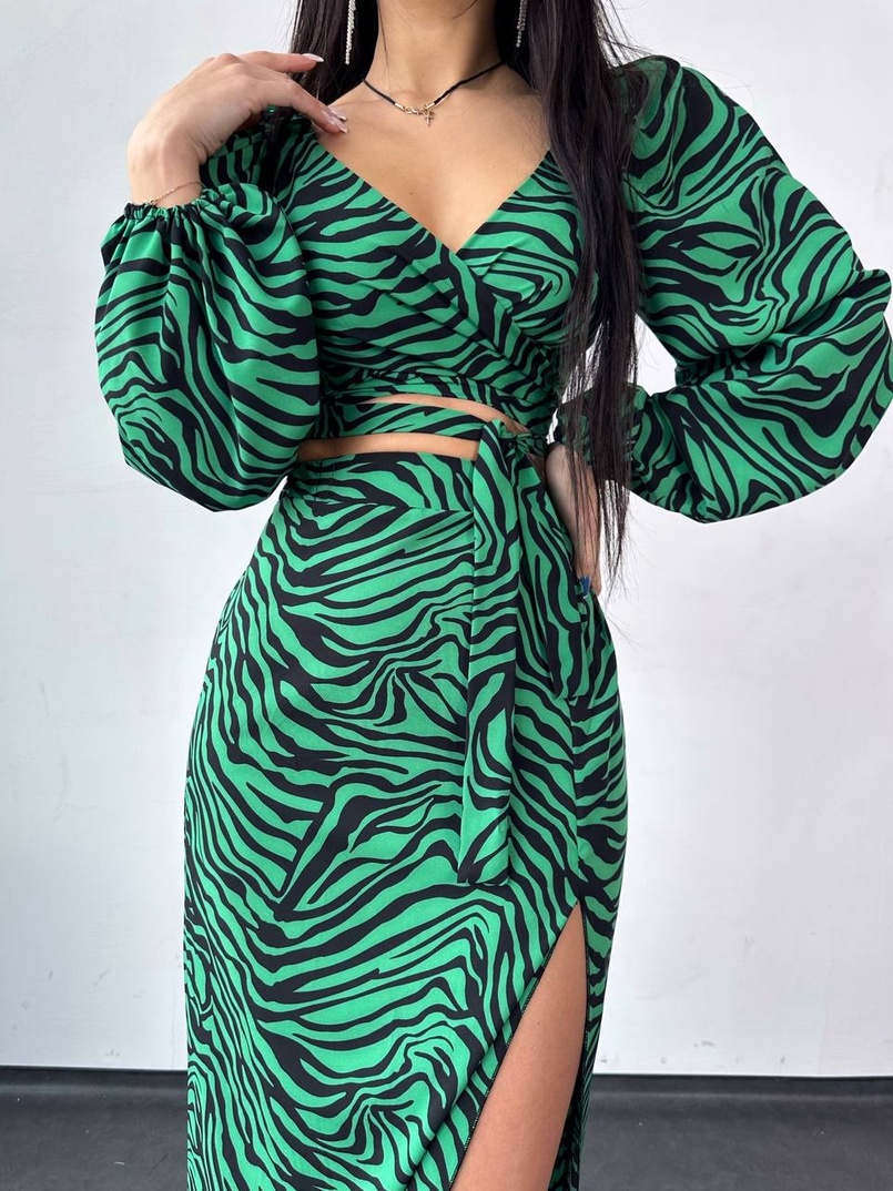 Комплект: топ із зав'язками на талії + спідниця міді з розрізом | PUSHKA SHOP