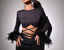 Комплект: топ із зав‘язками на талію + спідниця з драпіруванням Декор з натурального пір‘я | PUSHKA SHOP