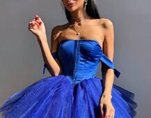 Атласна корсетна сукня міні з гачками та пишною фатиновою спідницею  | PUSHKA SHOP