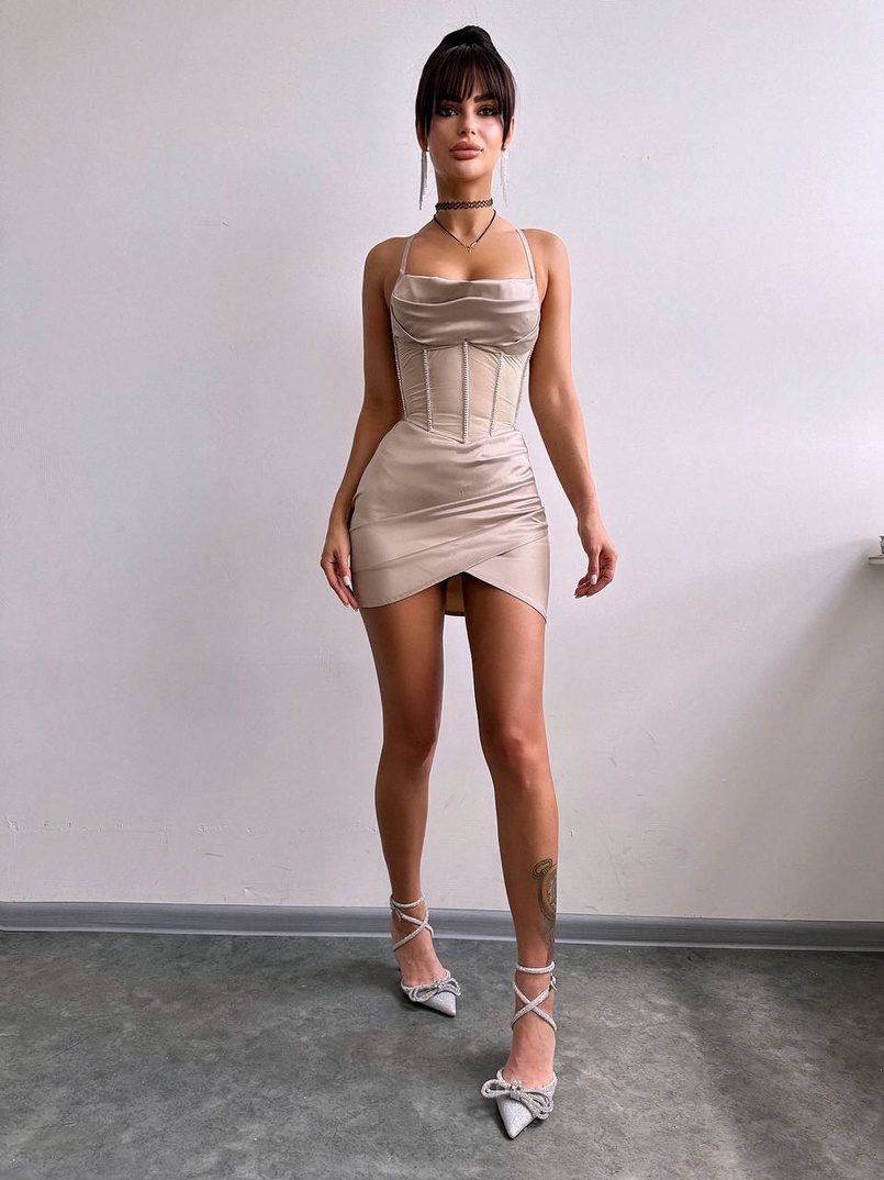 Комплект: корсет, декорований стразами + спідниця міні з драпіруванням   Комплект: корсет, декорований стразами + спідниця міні з драпіруванням   | PUSHKA SHOP