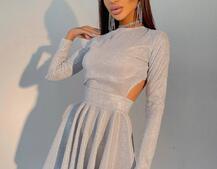 Блискуча сукня міні з відкритою спиною  Блискуча сукня міні з відкритою спиною  | PUSHKA SHOP