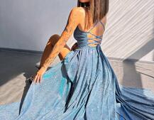 Сяюча сукня максі  зі шнурівкою на спинці Сяюча сукня максі  зі шнурівкою на спинці | PUSHKA SHOP