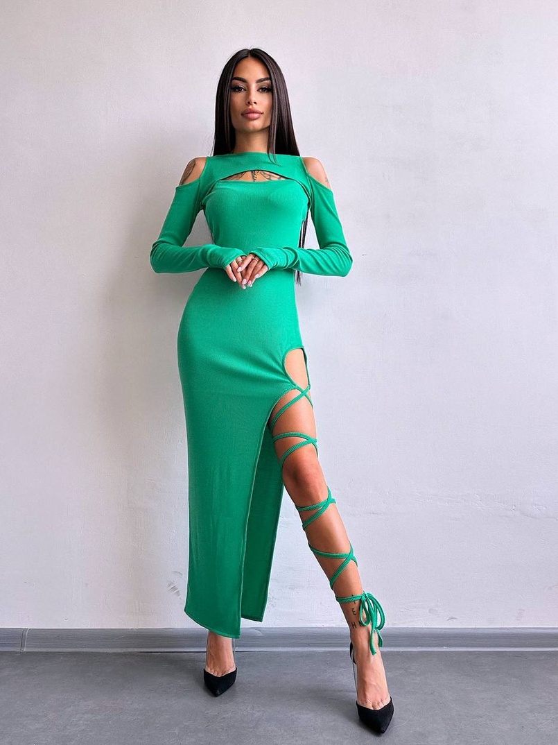 Трикотажна сукня з зав’язкою на ніжку   | PUSHKA SHOP