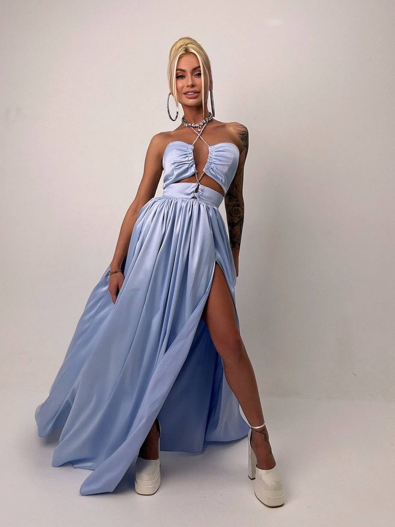 Атласна сукня максі із шнуром зі стразами  Атласна сукня максі із шнуром зі стразами  | PUSHKA SHOP