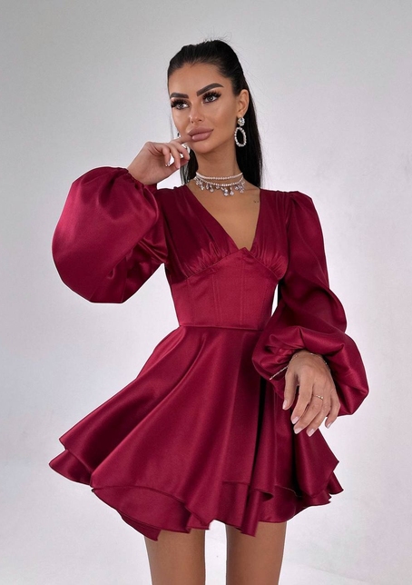 Атласна корсетна сукня  з пишною подвійною спідницею  | PUSHKA SHOP