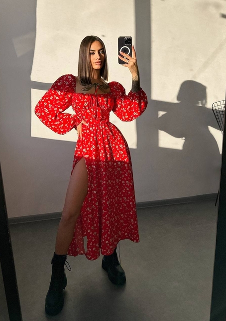 Улюблена сукня-міді зі шнурівкою на талії  | PUSHKA SHOP