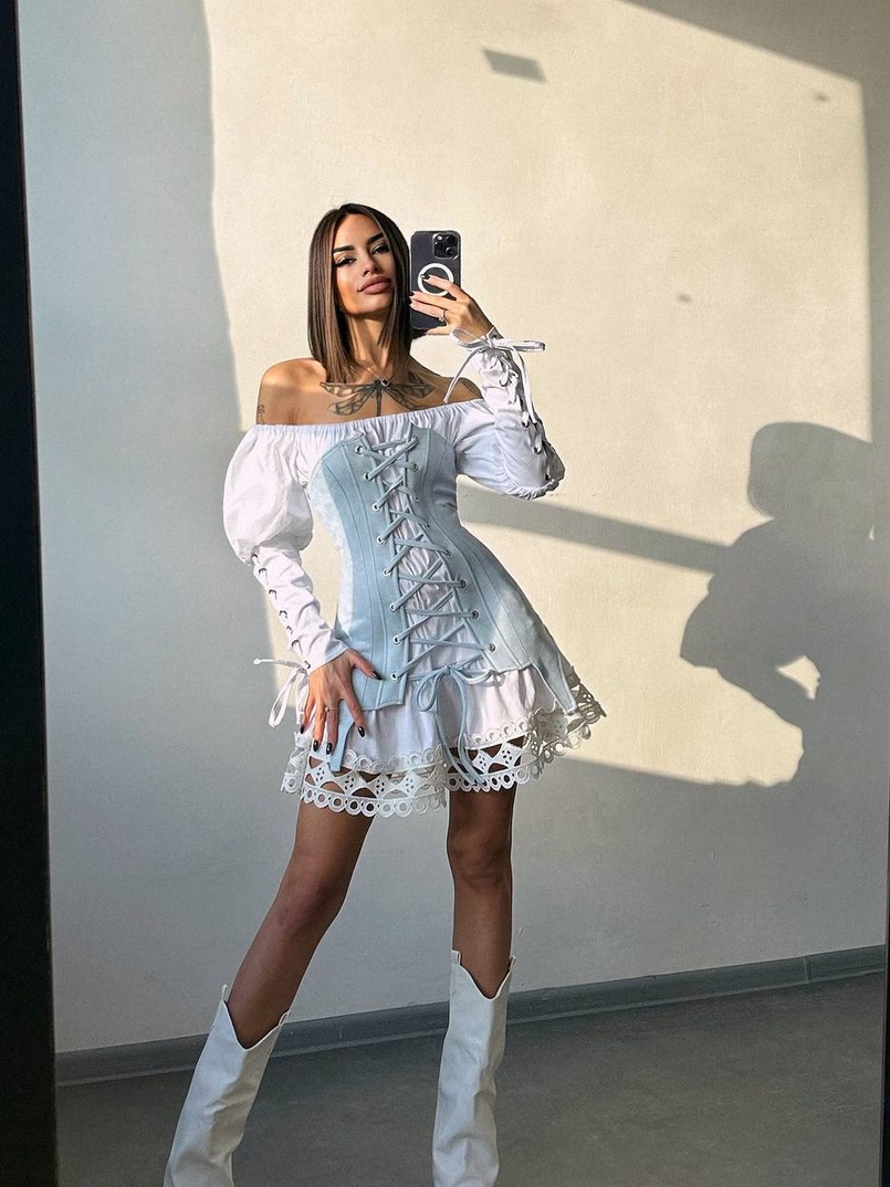 Комплект: сукня декорована мереживом + корсет  Комплект: сукня декорована мереживом + корсет  | PUSHKA SHOP