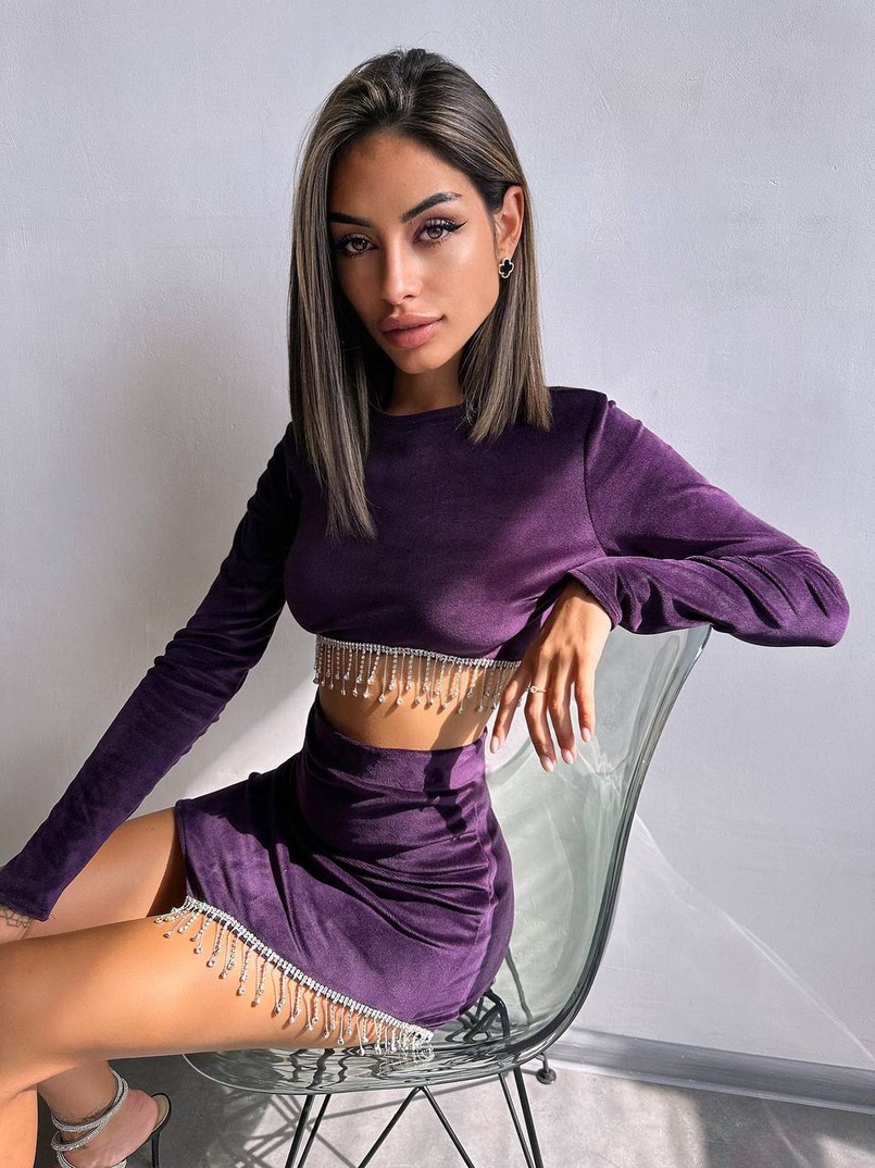 Оксамитовий комплект, декорований бахромою зі страз | PUSHKA SHOP