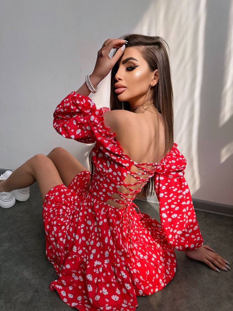 Квіткова сукня з воланами та шнуровкою по спинці Квіткова сукня з воланами та шнуровкою по спинці | PUSHKA SHOP