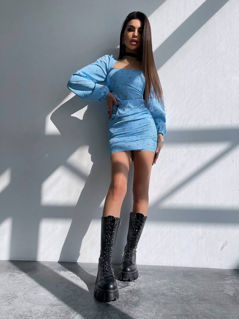 Квіткова сукня зі збіркою з боків  | PUSHKA SHOP