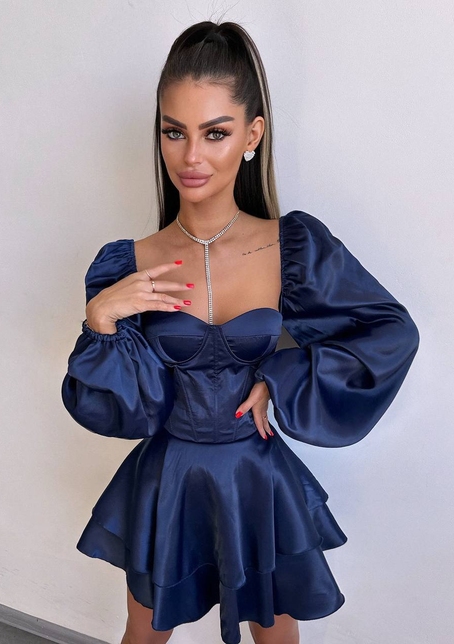 Атласна корсетна сукня бюстьє з пишною подвійною спідницею та об‘ємними рукавами | PUSHKA SHOP