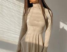 Приталенное трикотажное платье с высоким горлом Приталенное трикотажное платье с высоким горлом | PUSHKA SHOP