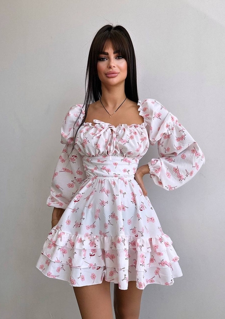 Квіткова сукня з воланами та шнуровкою по спинці | PUSHKA SHOP