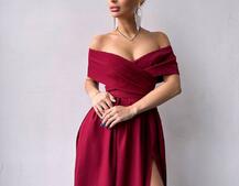 Сукня максі  з відкритими плечима та розрізом на спідниці | PUSHKA SHOP