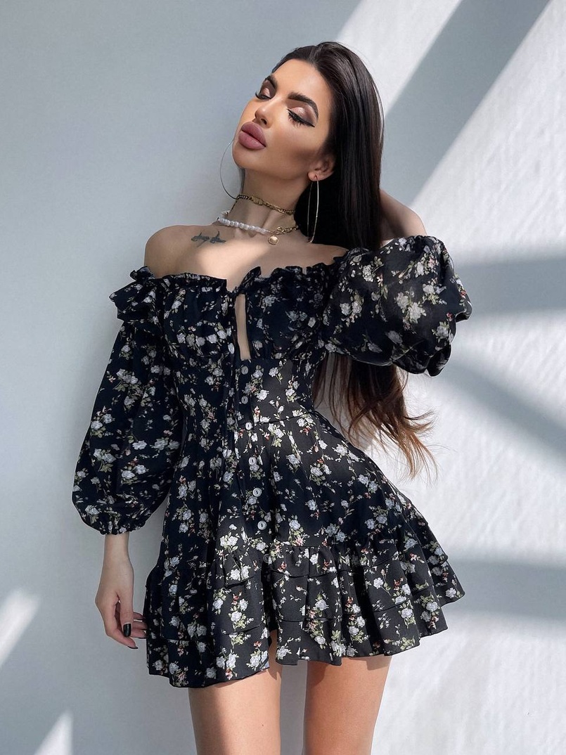 Сукня з квітковим принтом з воланами на ґудзиках  Сукня з квітковим принтом з воланами на ґудзиках  | PUSHKA SHOP