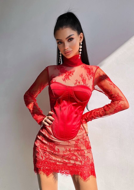 Комплект: мереживна сукня міні + корсет  Комплект: мереживна сукня міні + корсет  | PUSHKA SHOP