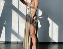 Комплект: корсет-бюстьє , декорований стразами  + спідниця максі з розрізом   Ручна робота  | PUSHKA SHOP