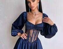 Атласна сукня з обʼємними рукавами та мереживом Атласна сукня з обʼємними рукавами та мереживом | PUSHKA SHOP