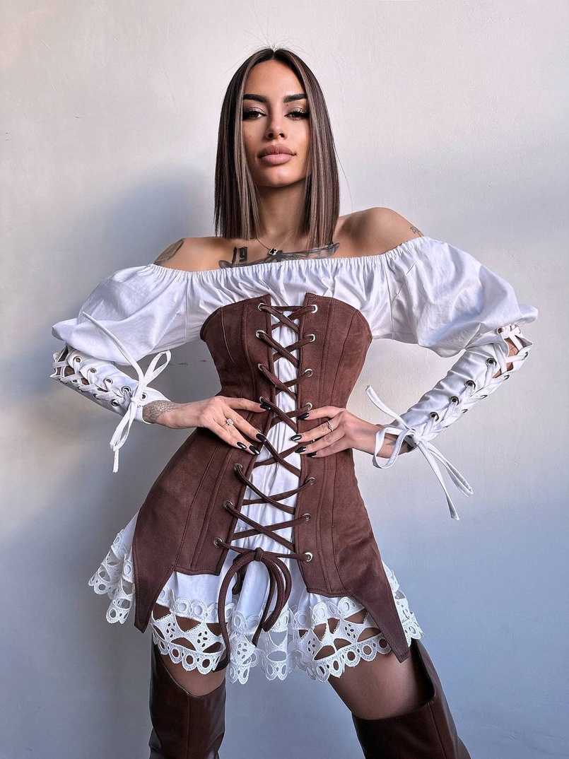 Комплект: сукня декорована мереживом + корсет  Комплект: сукня декорована мереживом + корсет  | PUSHKA SHOP