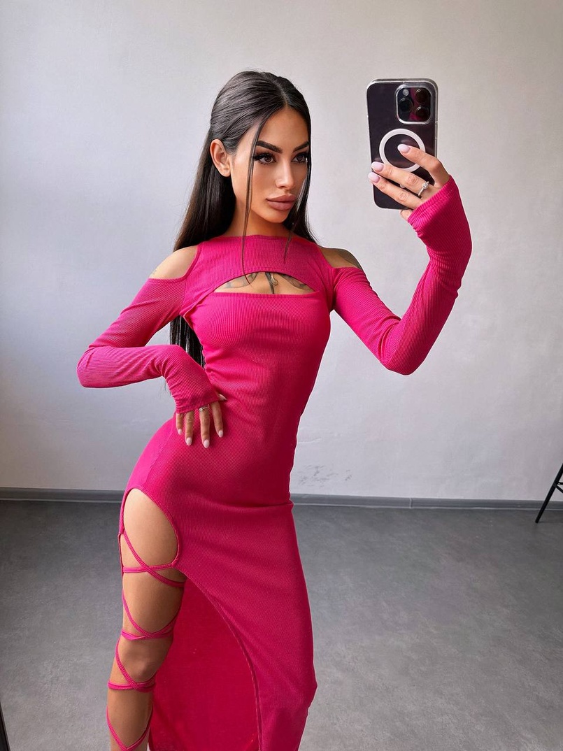 Трикотажна сукня з зав’язкою на ніжку   | PUSHKA SHOP