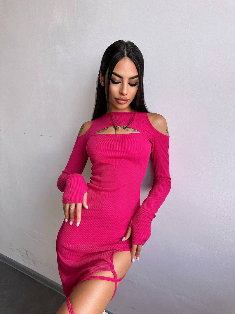 Трикотажна сукня з зав’язкою на ніжку   | PUSHKA SHOP