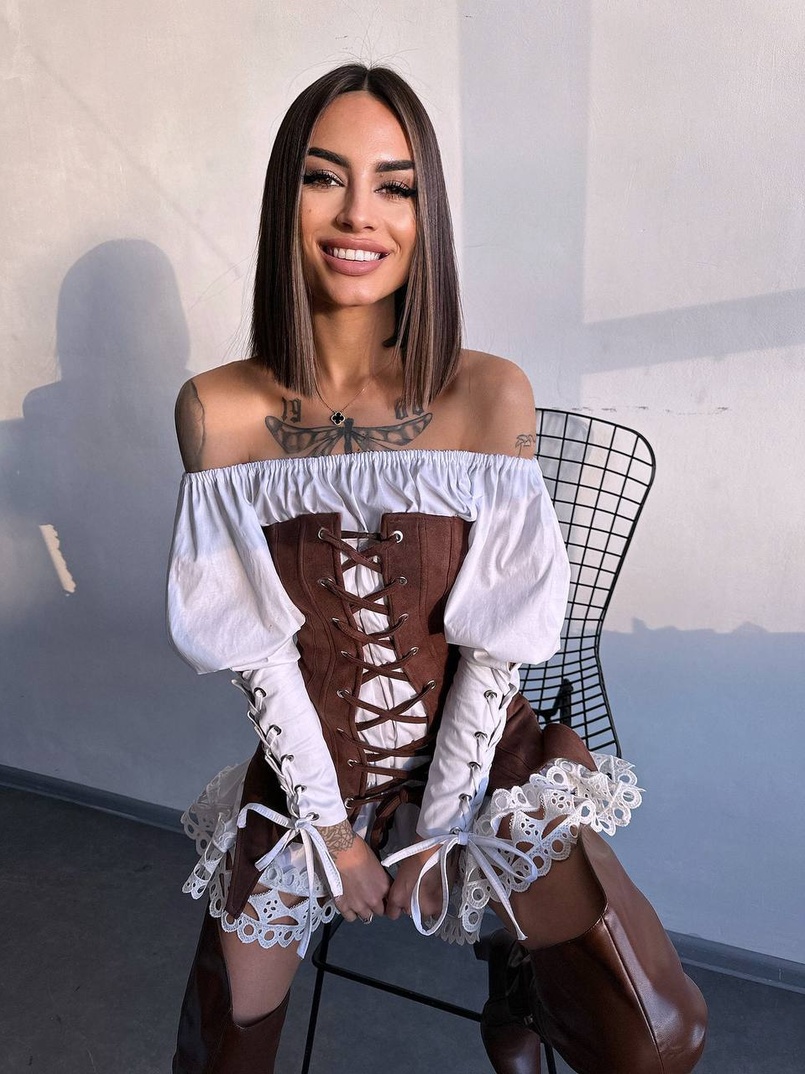 Комплект: сукня декорована мереживом + корсет  Комплект: сукня декорована мереживом + корсет  | PUSHKA SHOP