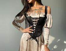 Шелковое платье + атласный корсет на шнуровке Шелковое платье + атласный корсет на шнуровке | PUSHKA SHOP