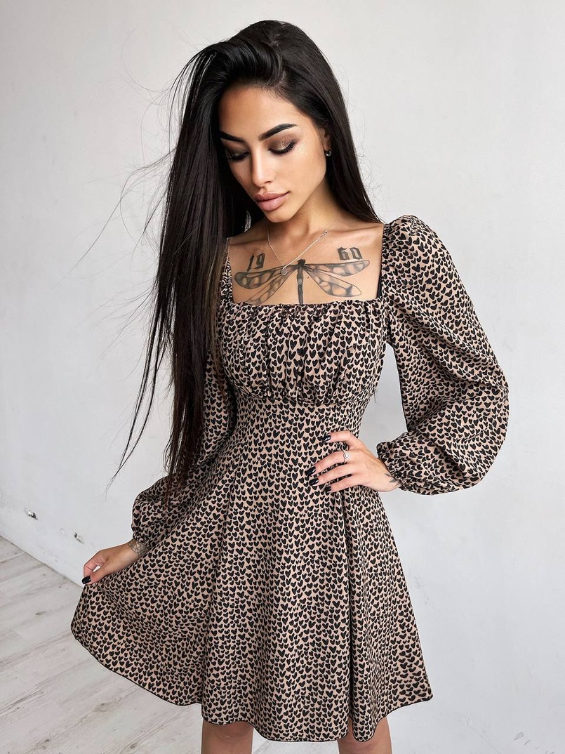 Приталена сукня з принтом  + прозорий корсет | PUSHKA SHOP