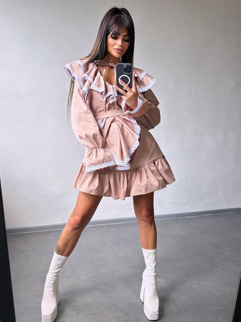 Котонова сукня декорована мереживом    Котонова сукня декорована мереживом    | PUSHKA SHOP