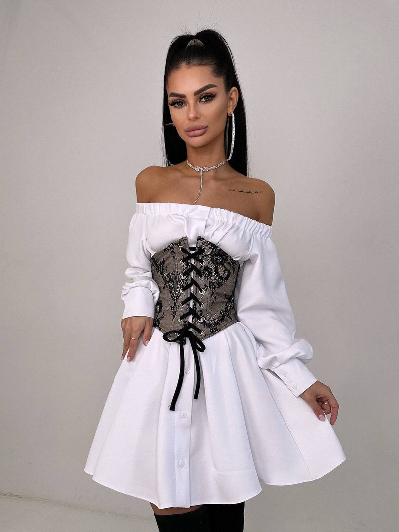 Приталена сорочка на плічках+  мереживний корсет Приталена сорочка на плічках+  мереживний корсет | PUSHKA SHOP