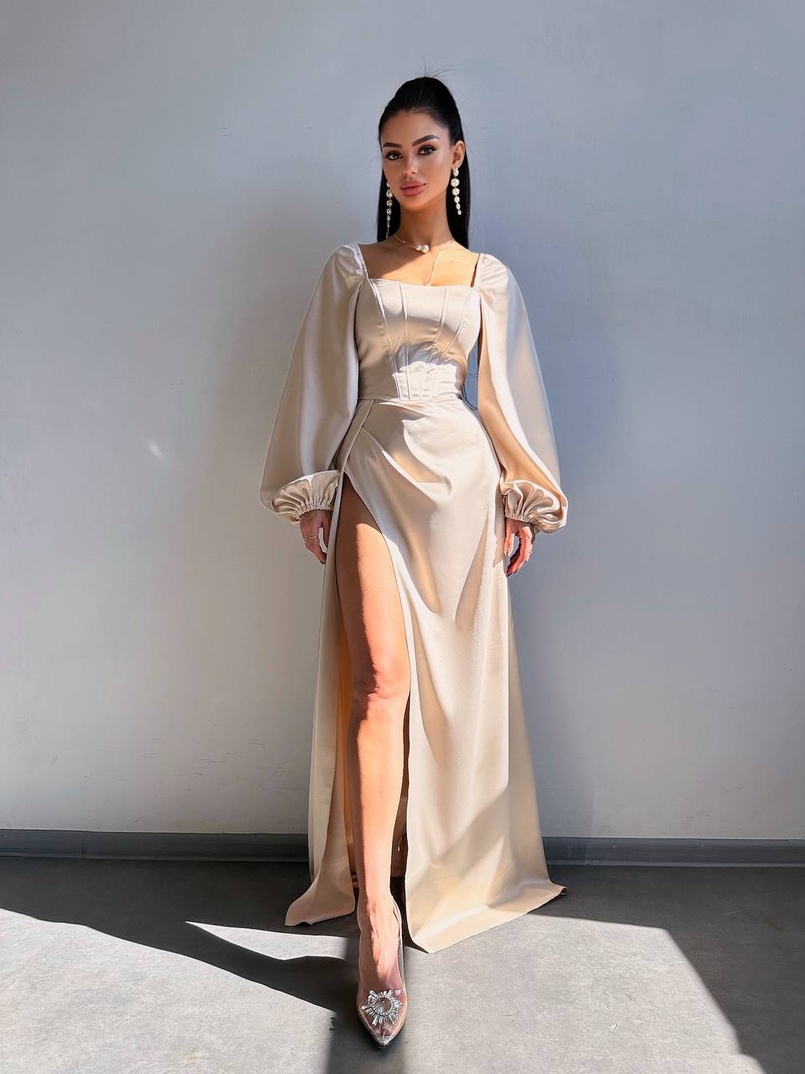 Атласний комплект: корсет + спідниця максі з драпіруванням Атласний комплект: корсет + спідниця максі з драпіруванням | PUSHKA SHOP