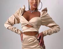 Сукня міні з драпіруванням, декорована стразами  | PUSHKA SHOP