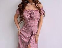 Квіткова сукня з воланами та шнуровкою на ніжці Квіткова сукня з воланами та шнуровкою на ніжці | PUSHKA SHOP