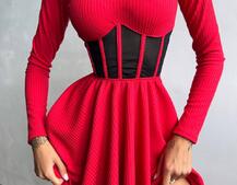 Приталена сукня з корсетною вставкою та спідницею-сонцем | PUSHKA SHOP