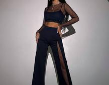 Комплект: топ + штани із сіткою зі стразами  Комплект: топ + штани із сіткою зі стразами  | PUSHKA SHOP