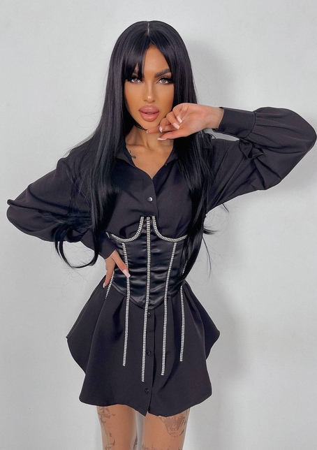 Приталена сорочка + корсет декорований стразами Ручна робота | PUSHKA SHOP