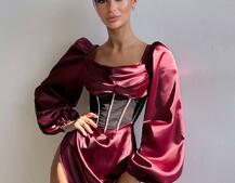 Комплект: корсет, декорований стразами   + спідниця максі з драпіруванням  Комплект: корсет, декорований стразами   + спідниця максі з драпіруванням  | PUSHKA SHOP