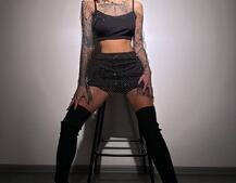 Комплект: топ + спідниця із сіткою зі стразами  | PUSHKA SHOP