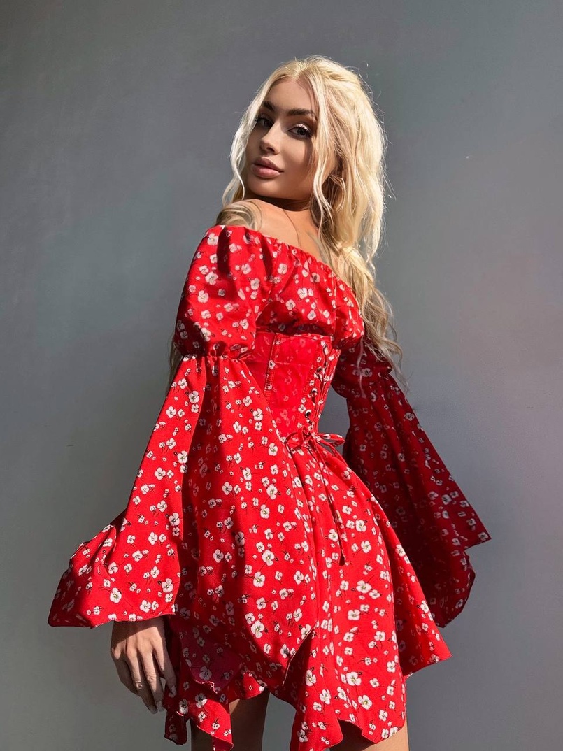 Сукня з асиметричною спідницею та розкльошеними рукавами + корсет  Сукня з асиметричною спідницею та розкльошеними рукавами + корсет  | PUSHKA SHOP