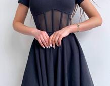 Сукня-міні  з елементами корсету  та спідницею солнцем | PUSHKA SHOP