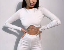 Комплект : штани кльош і топ , декорований бахромою зі страз Ручна робота Комплект : штани кльош і топ , декорований бахромою зі страз Ручна робота | PUSHKA SHOP