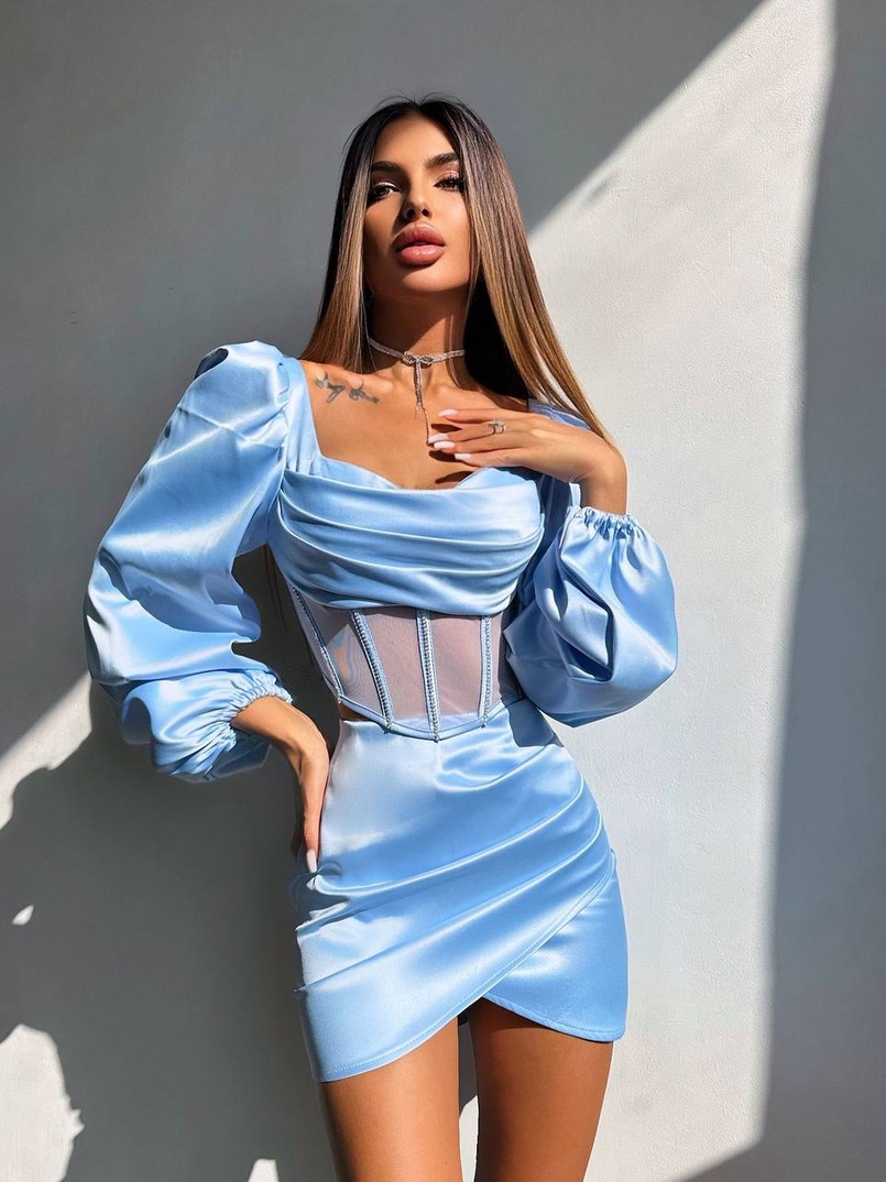 Комплект: корсет, декорований стразами   + спідниця міні з драпіруванням  Комплект: корсет, декорований стразами   + спідниця міні з драпіруванням  | PUSHKA SHOP