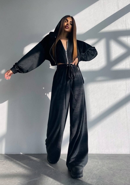 Велюровий комплект трійка: кофта + корсет на блискавці+ штани | PUSHKA SHOP