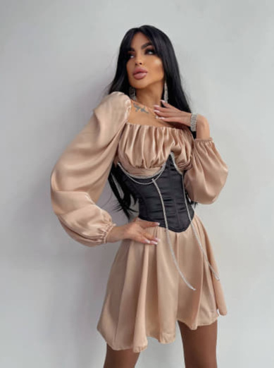 Приталена сукня з шовку  + корсет декорований стразами  Ручна робота  Приталена сукня з шовку  + корсет декорований стразами  Ручна робота  | PUSHKA SHOP