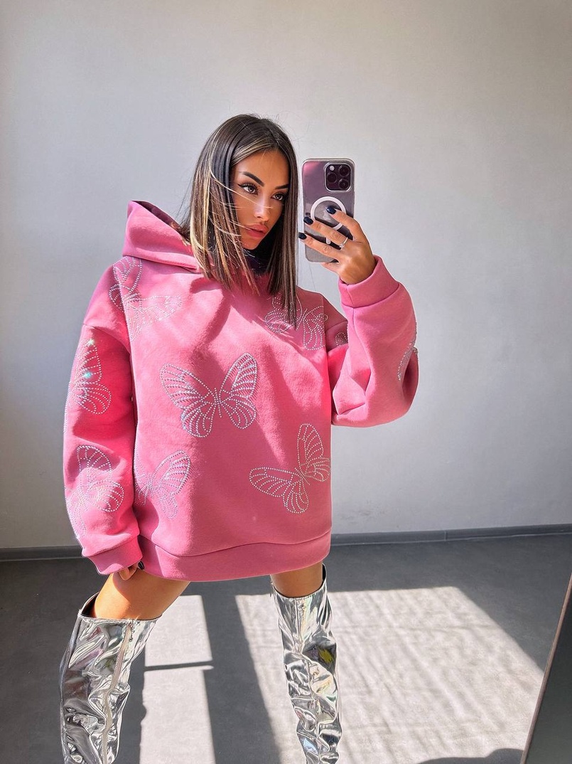 Трендове худі over size із сяючими стразами  | PUSHKA SHOP