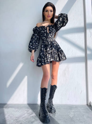 Сукня з квітковим принтом з воланами на ґудзиках  Сукня з квітковим принтом з воланами на ґудзиках  | PUSHKA SHOP