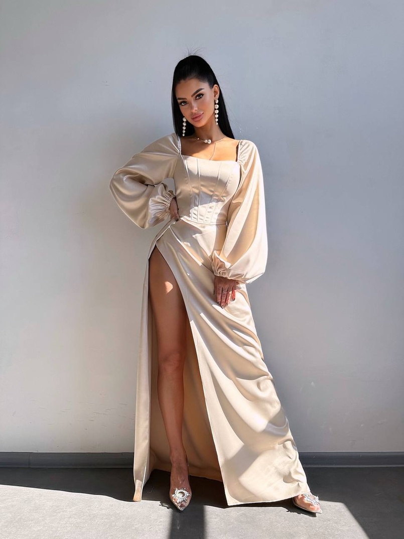 Атласний комплект: корсет + спідниця максі з драпіруванням Атласний комплект: корсет + спідниця максі з драпіруванням | PUSHKA SHOP