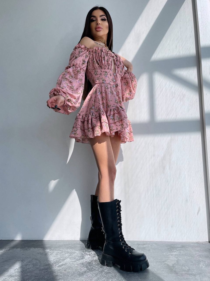 Сукня з квітковим принтом з воланами на ґудзиках  Сукня з квітковим принтом з воланами на ґудзиках  | PUSHKA SHOP